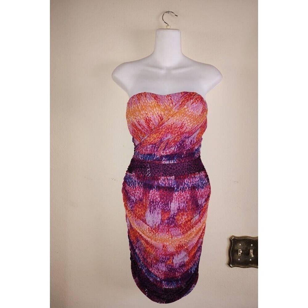 Women's Rampage Draping Party Strapless Orange Red Purple Dress Size S